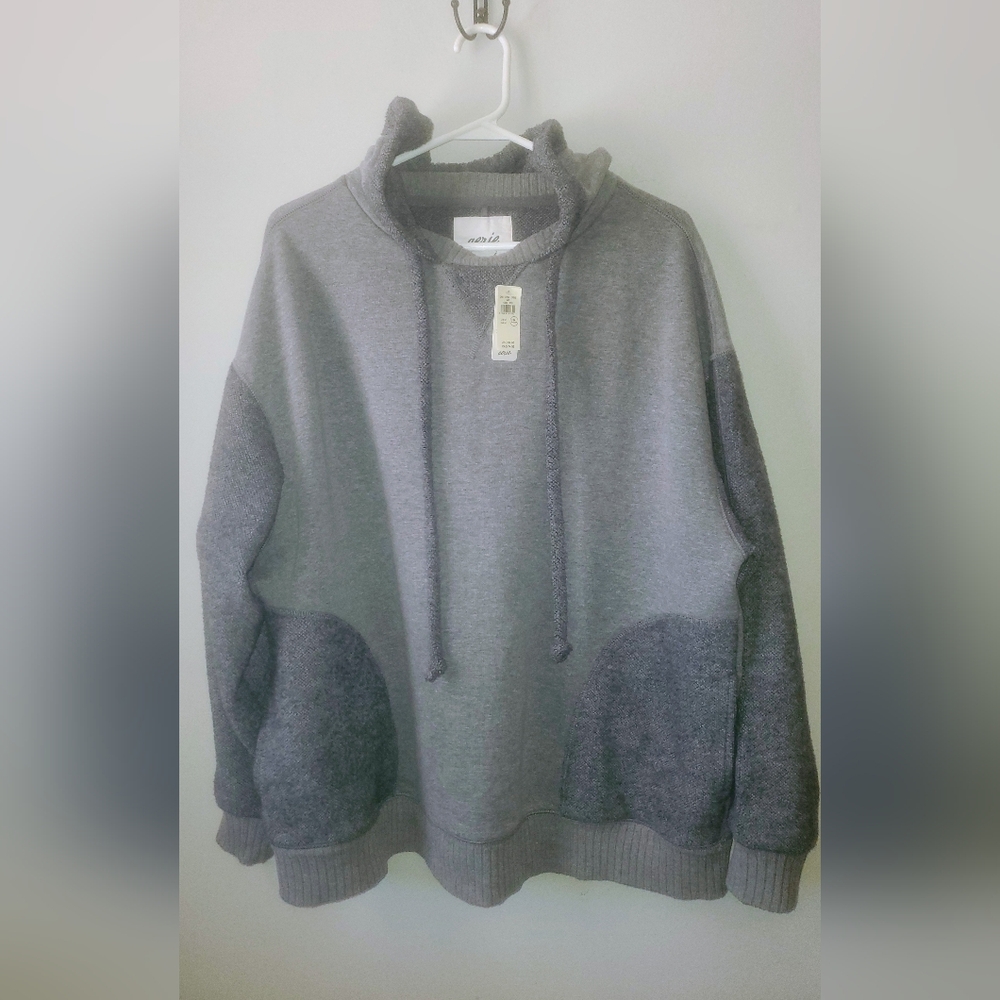 aerie Gray Mixed-Media Hoodie Sweatshirt